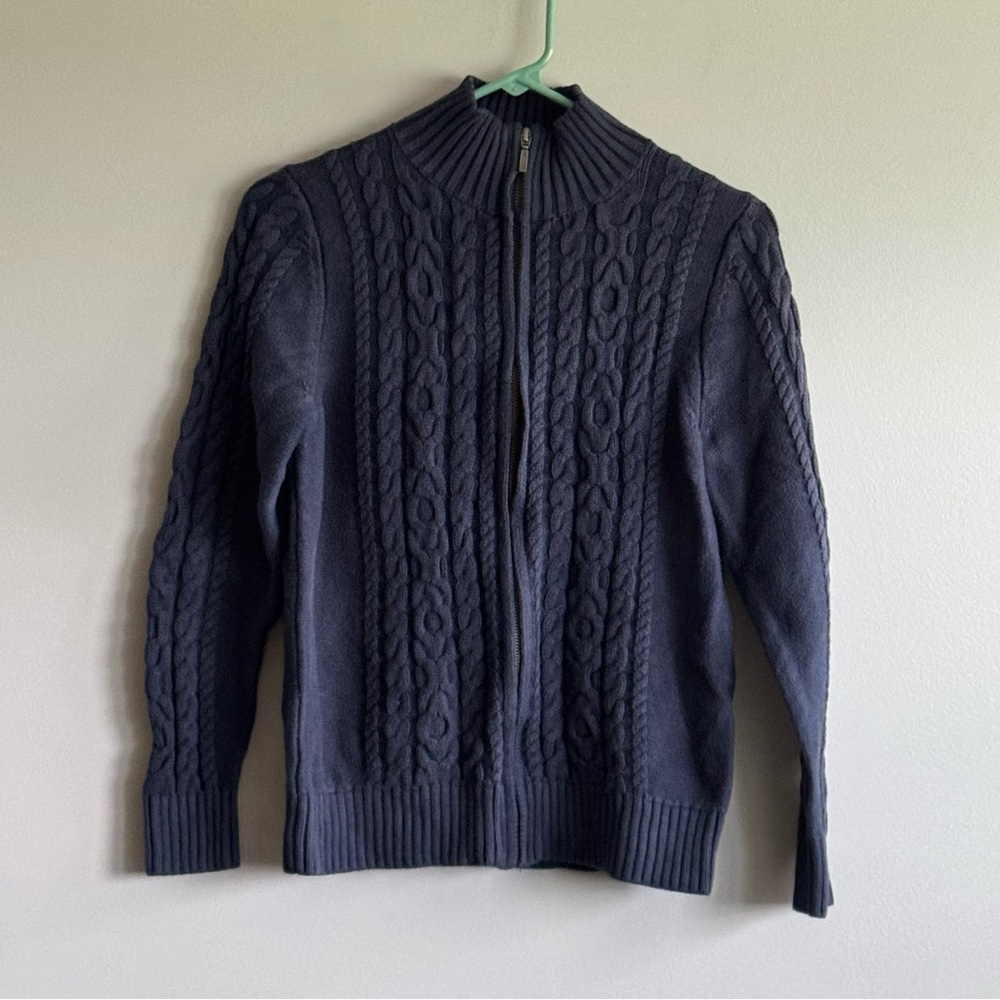 L.L. Bean Navy Cable Knit Sweater Women’s Size Medium Petite